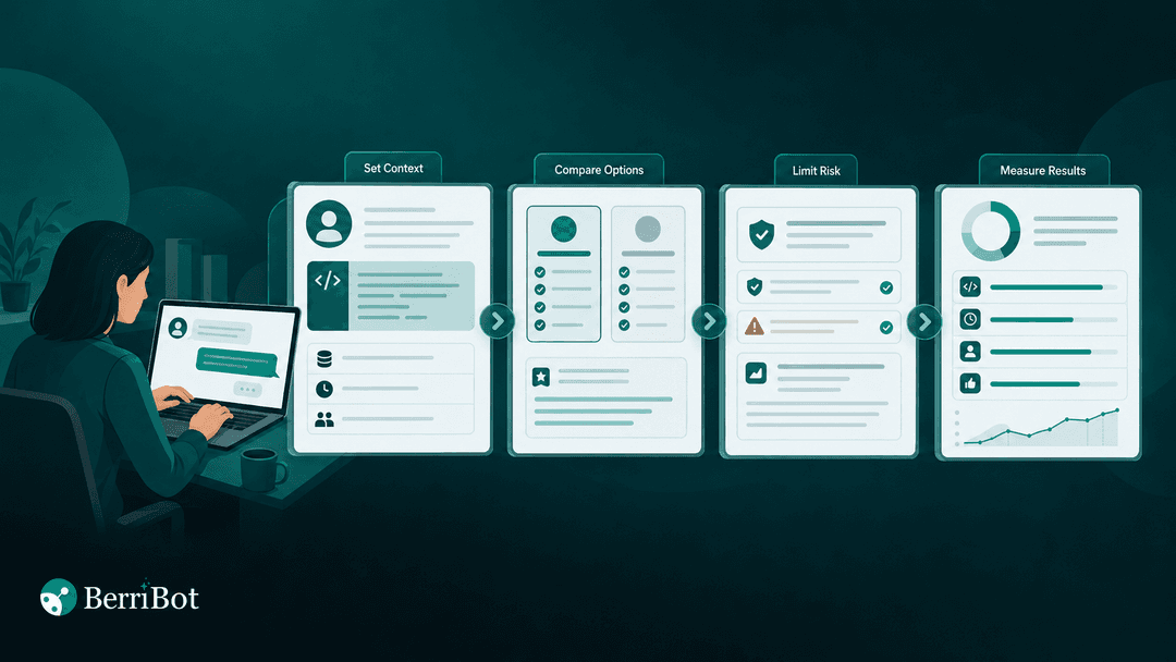 Illustration of four connected screens showing how a Spring Boot candidate builds a decision-log answer.